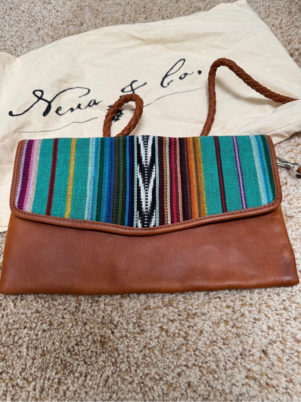 Nena & Co. Date Night Clutch Woven and Leather Flap Crossbody Bag